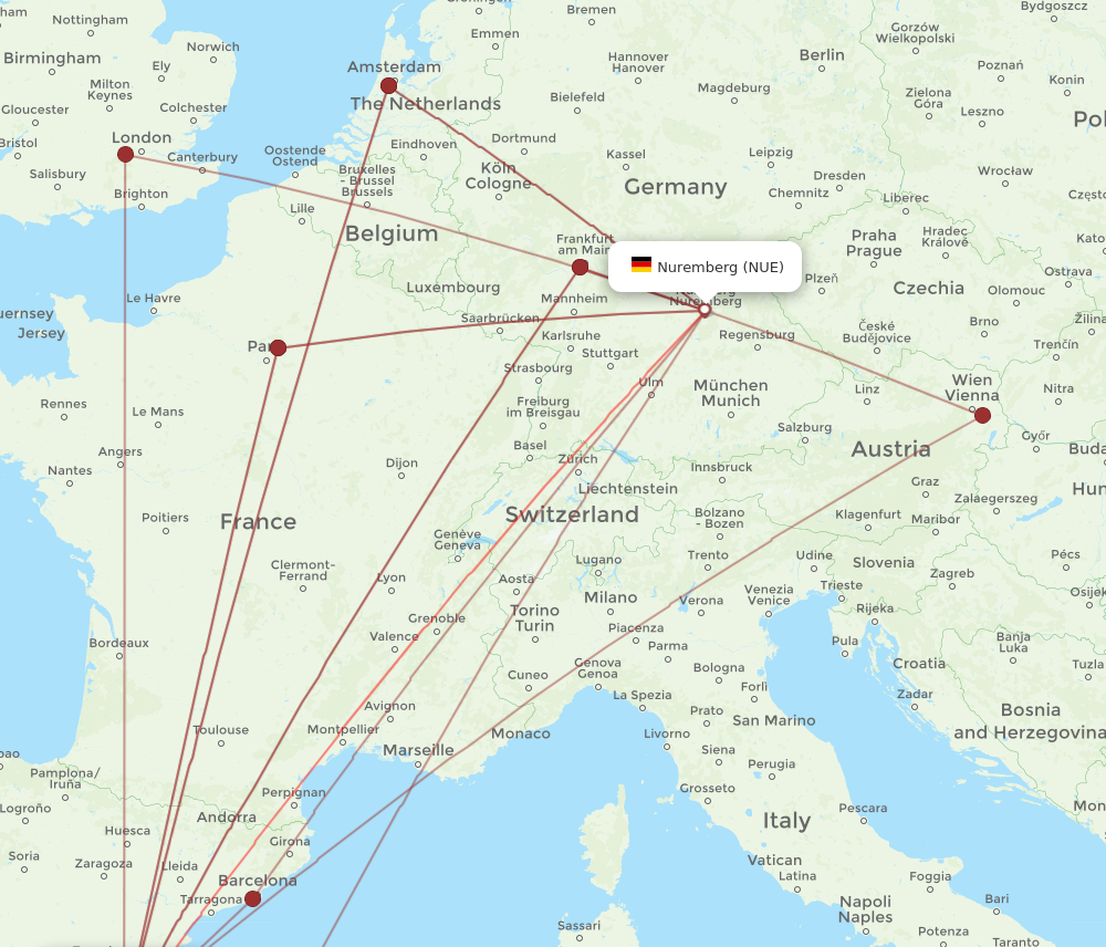VLC to NUE flights and routes map