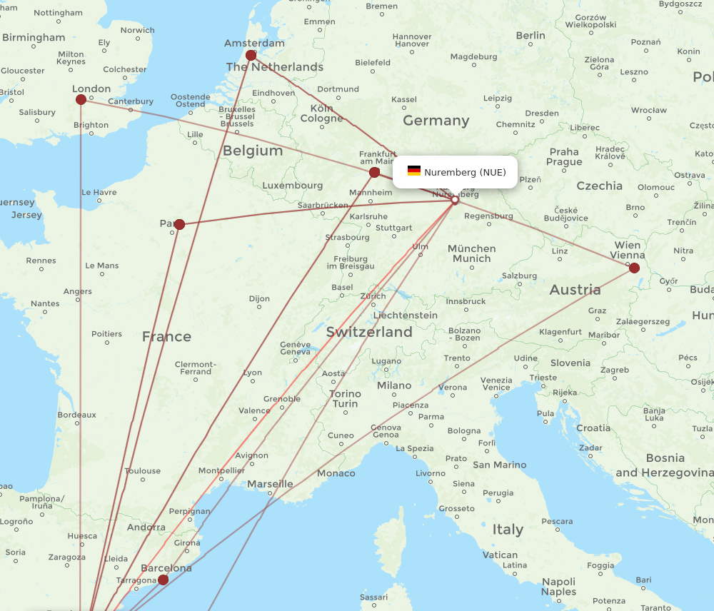 VLC to NUE flights and routes map