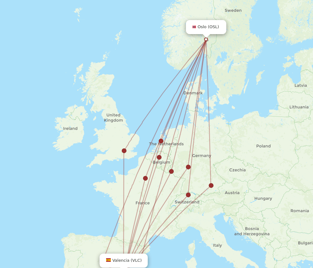VLC-OSL flight routes