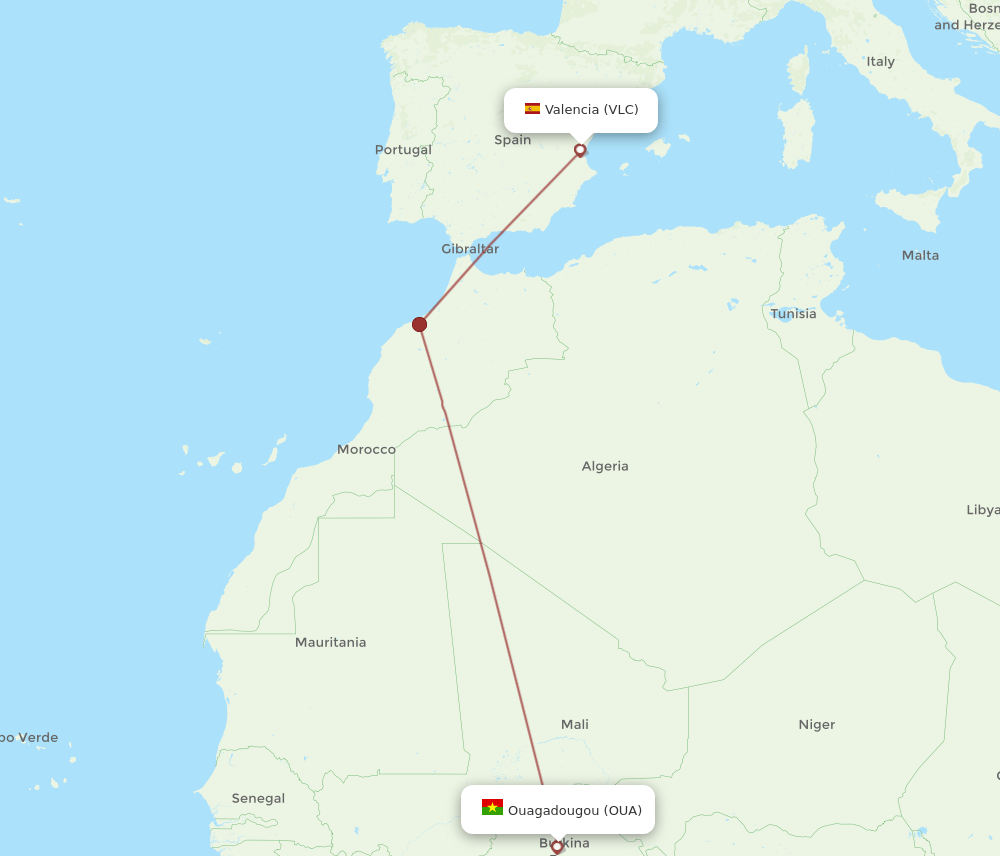 VLC to OUA flights and routes map