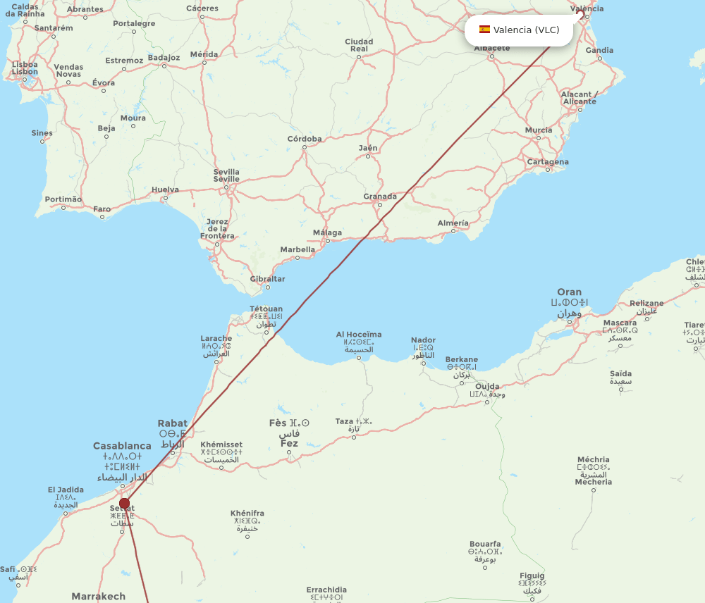 OZZ to VLC flights and routes map