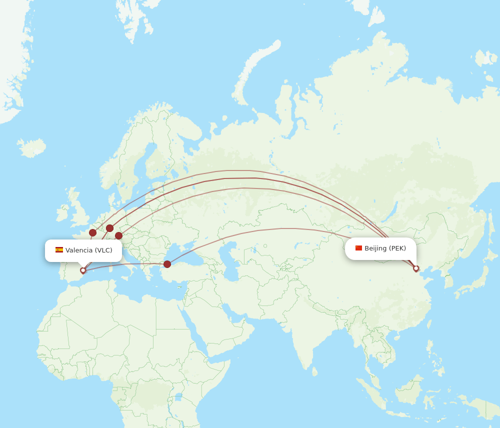 VLC-PEK flight routes