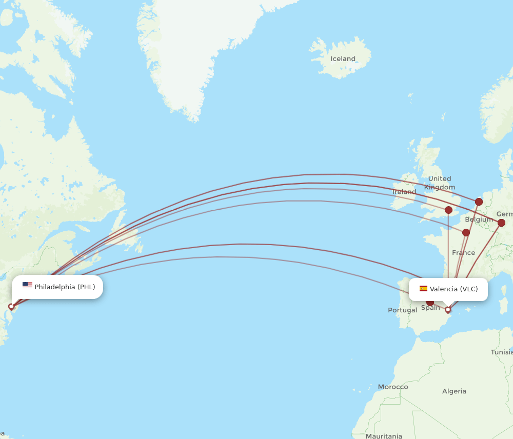 VLC-PHL flight routes