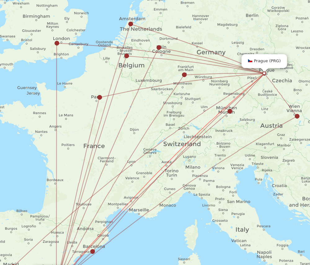 VLC to PRG flights and routes map