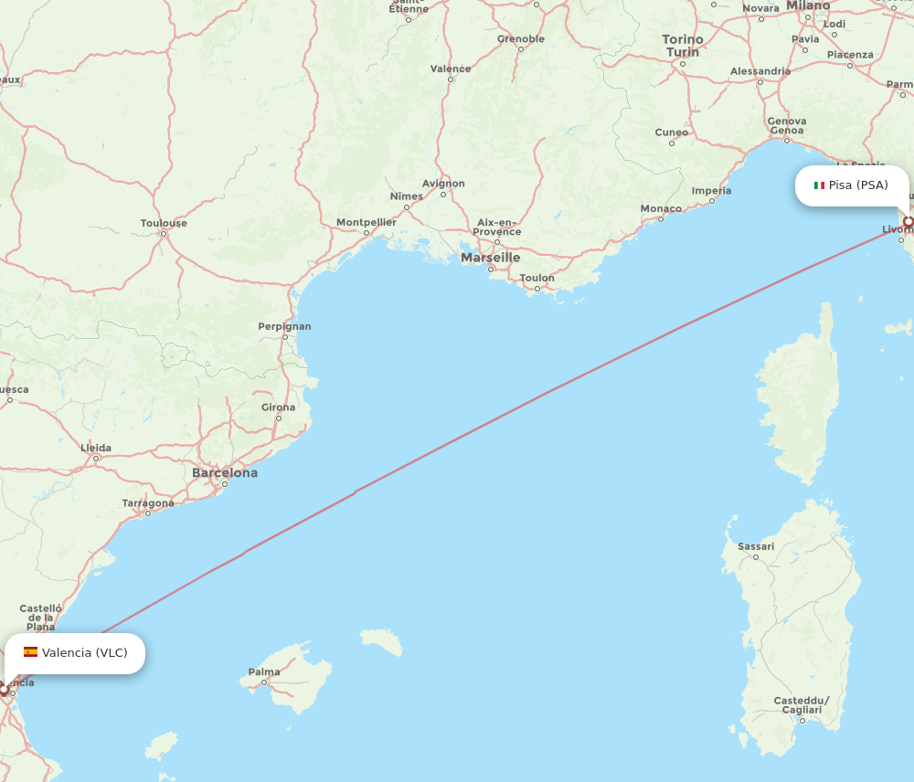 VLC to PSA flights and routes map