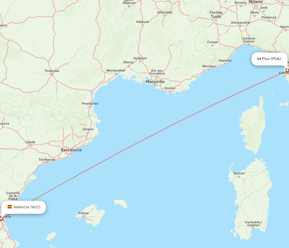 Valencia - Pisa route map and flight paths