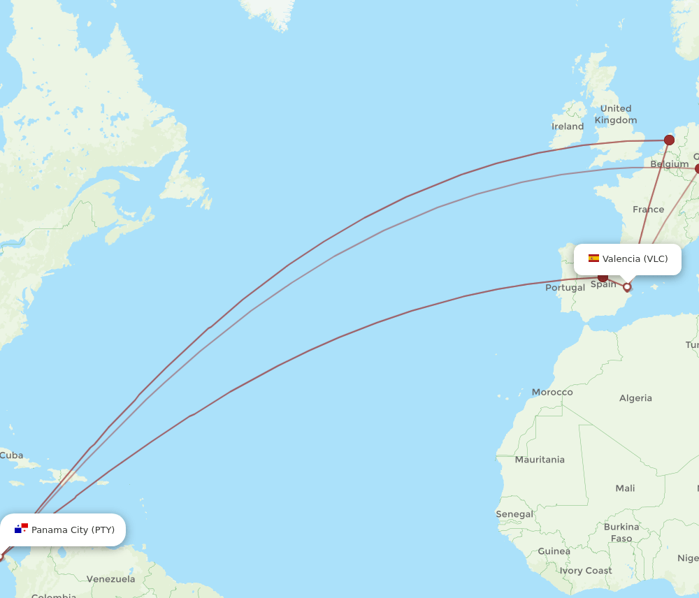 VLC-PTY flight routes