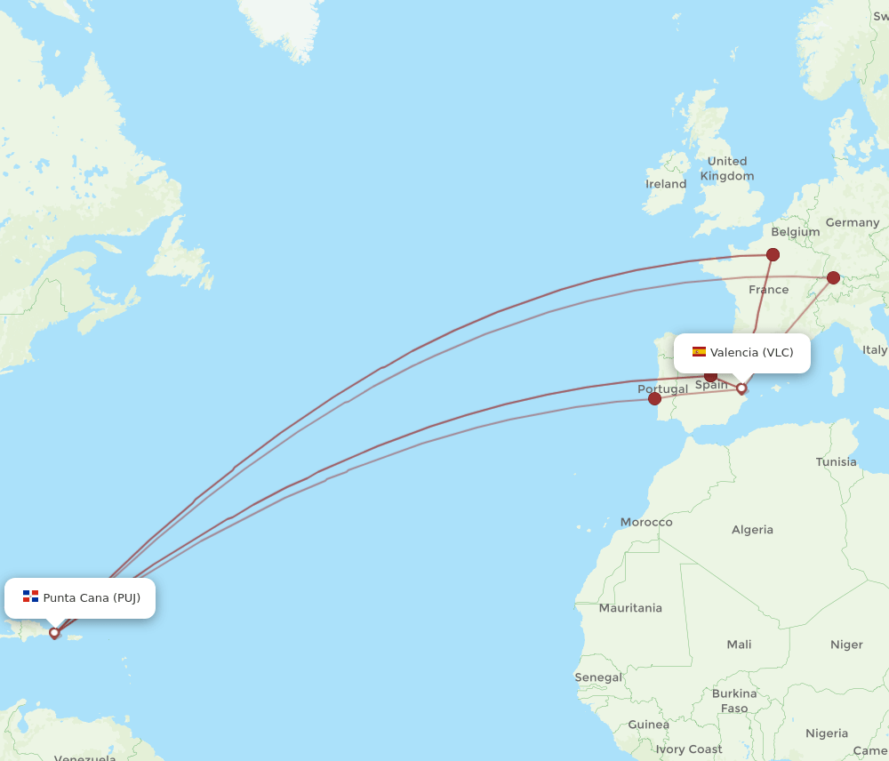 VLC-PUJ flight routes