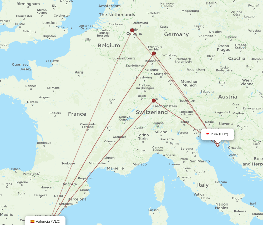 VLC to PUY flights and routes map