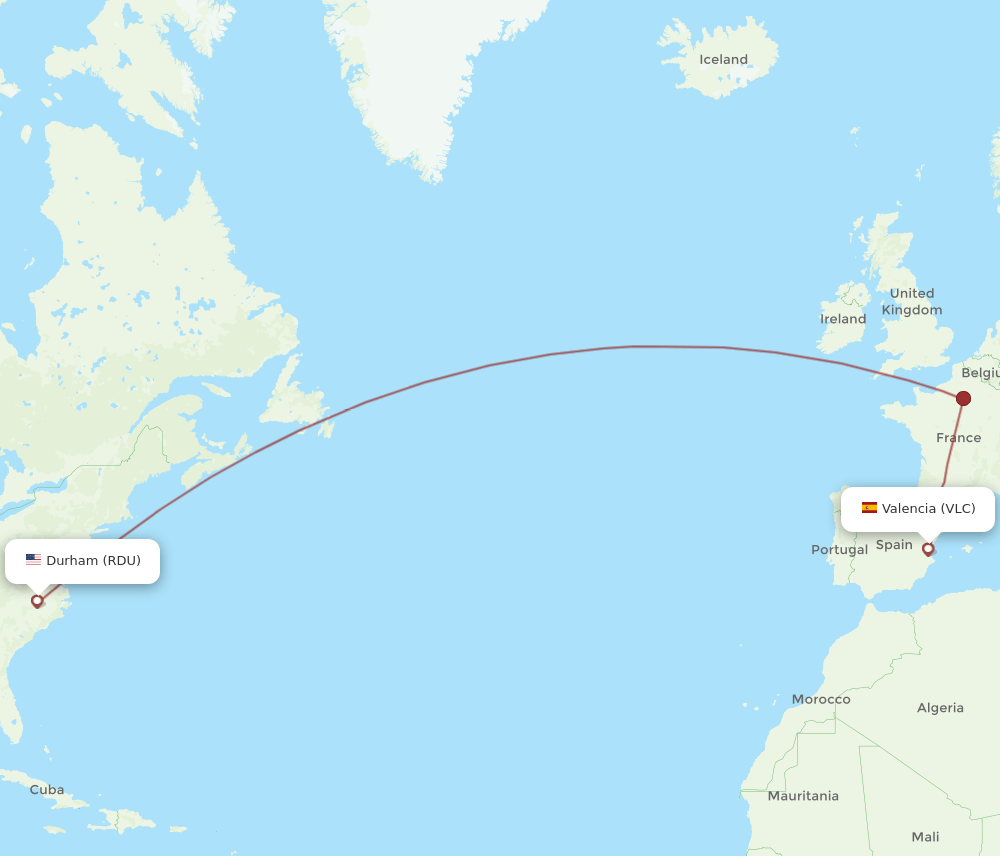 VLC-RDU flight routes