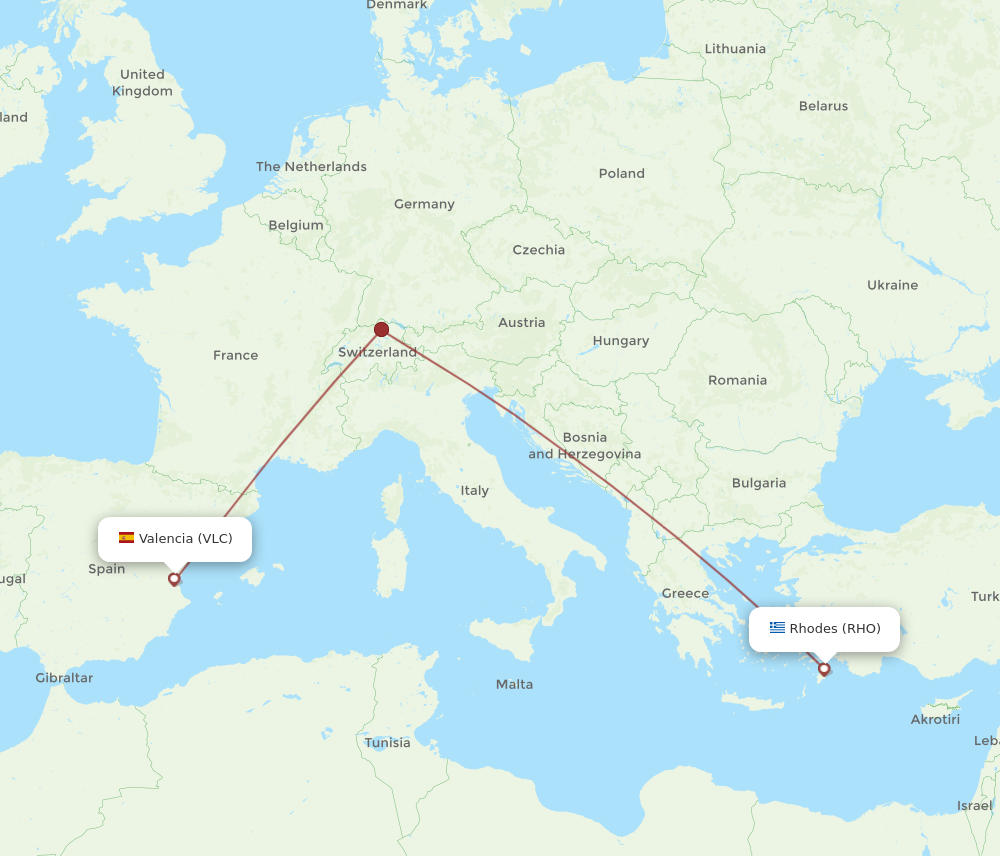 VLC to RHO flights and routes map