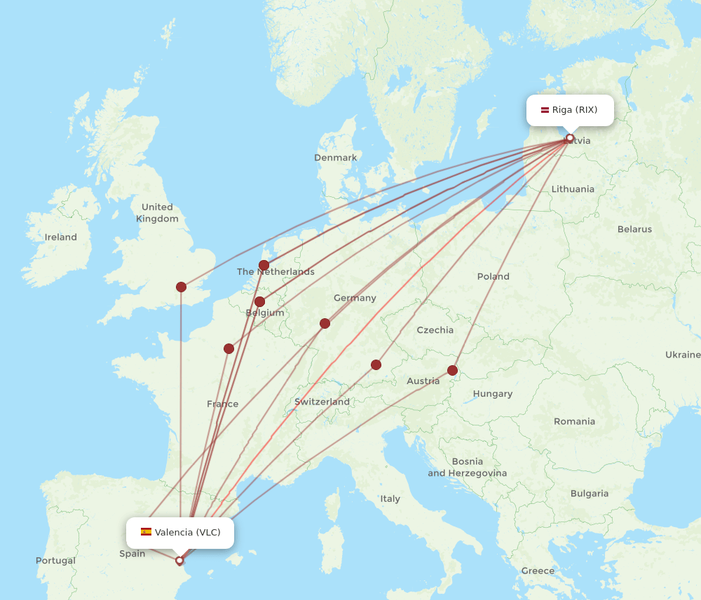 VLC-RIX flight routes