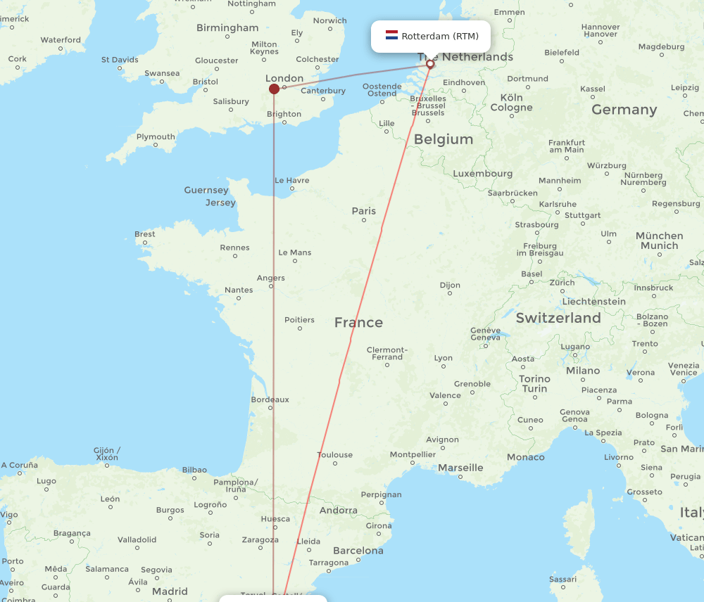 VLC to RTM flights and routes map