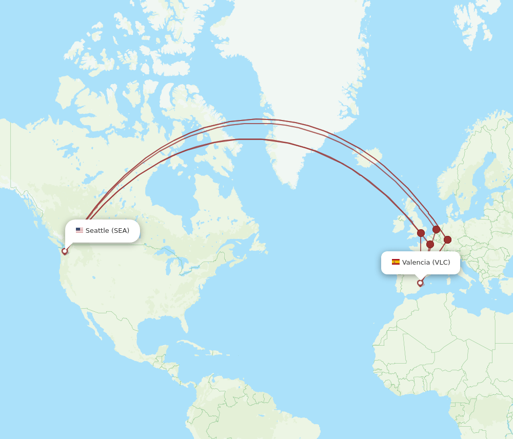 VLC-SEA flight routes