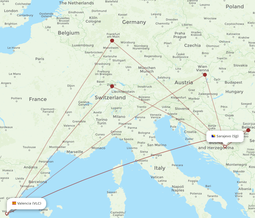 VLC-SJJ flight routes