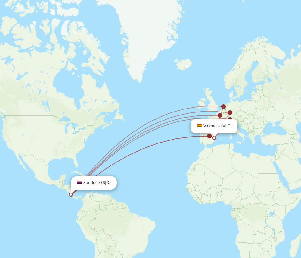 VLC-SJO flight routes