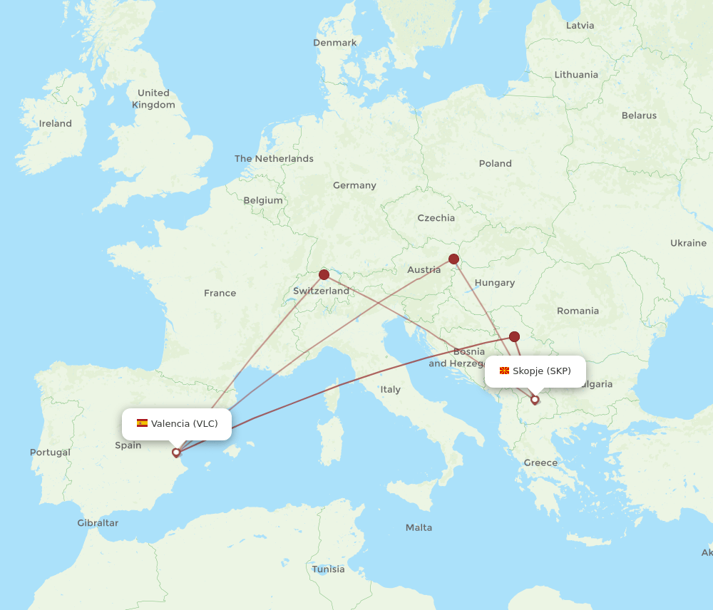 VLC-SKP flight routes