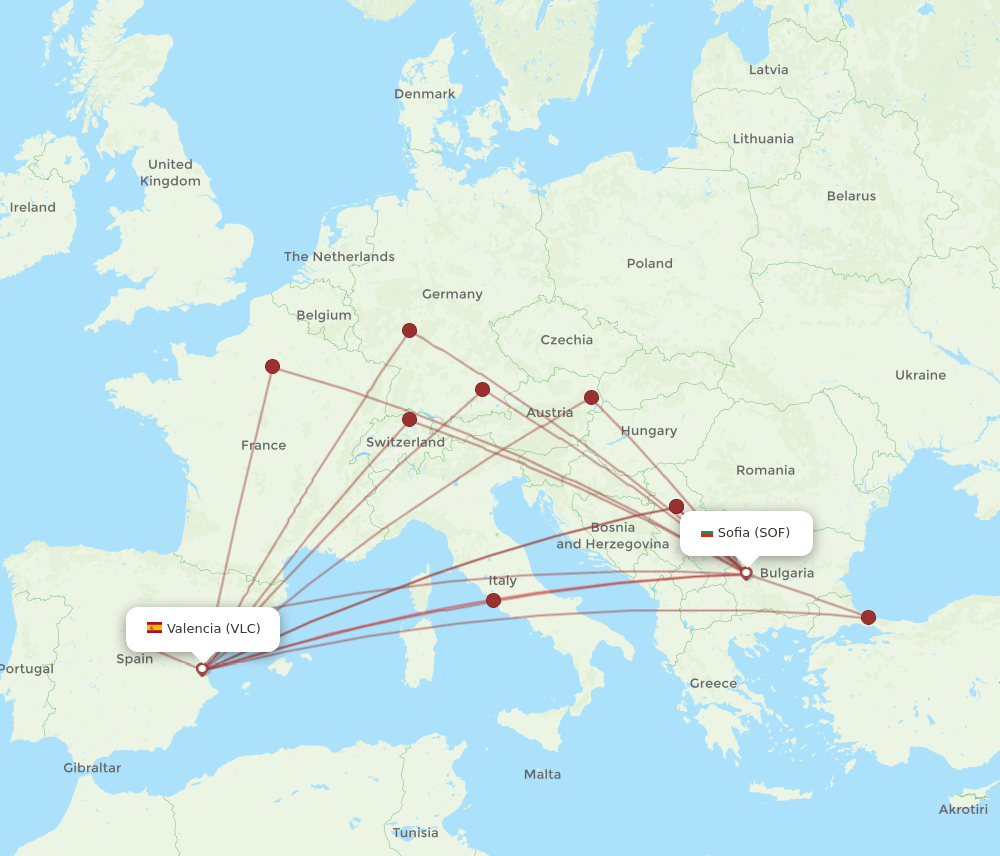 VLC-SOF flight routes