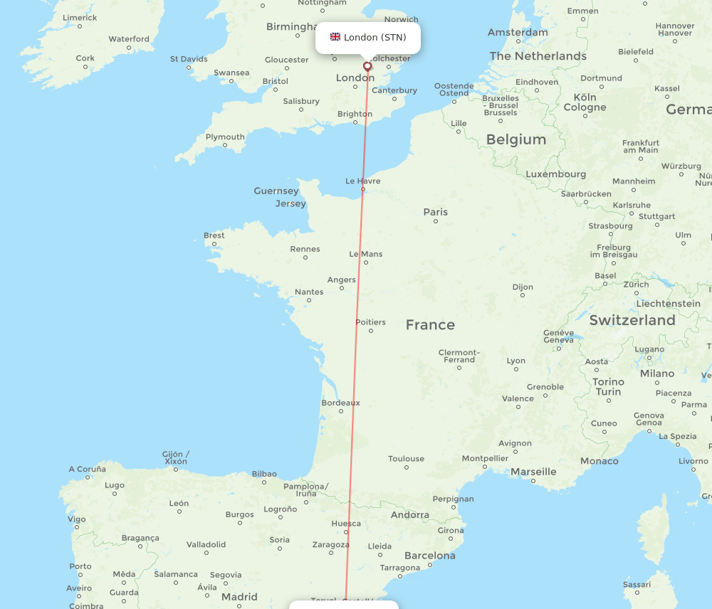 VLC to STN flights and routes map