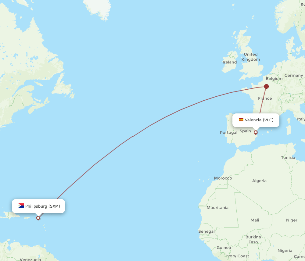 VLC-SXM flight routes