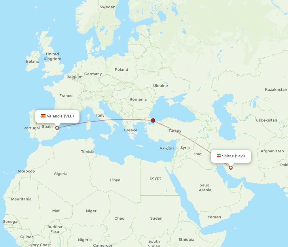 VLC to SYZ flights and routes map
