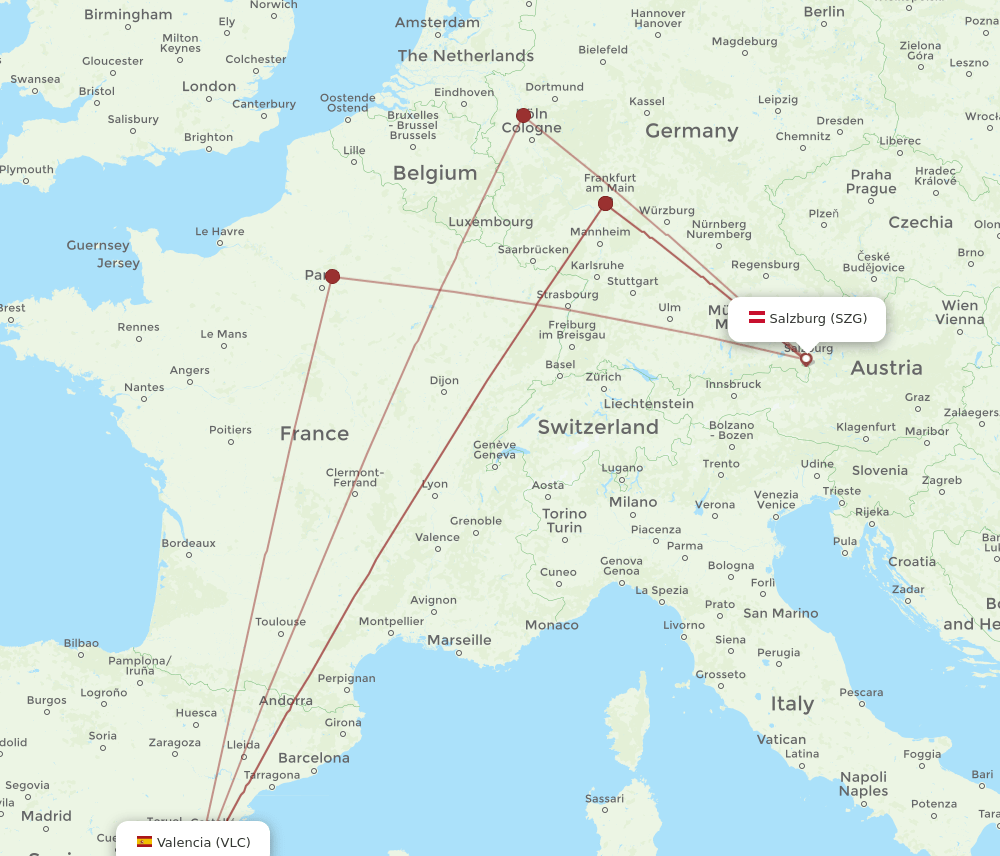 VLC-SZG flight routes