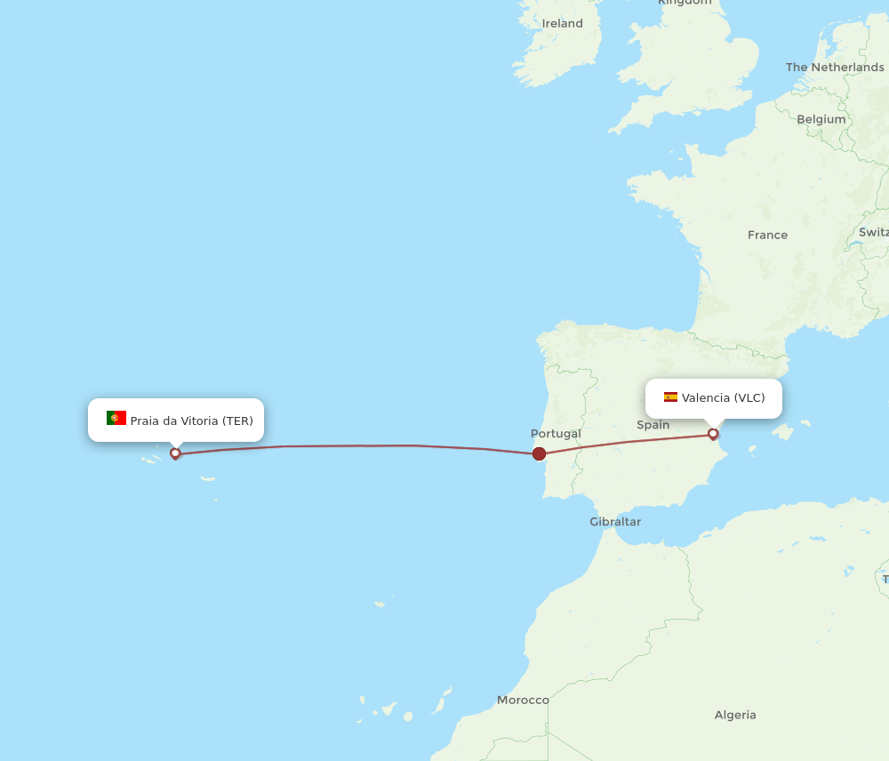 VLC to TER flights and routes map