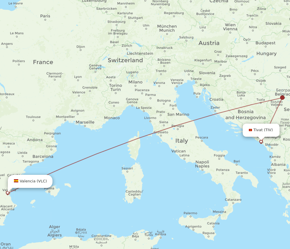 VLC to TIV flights and routes map