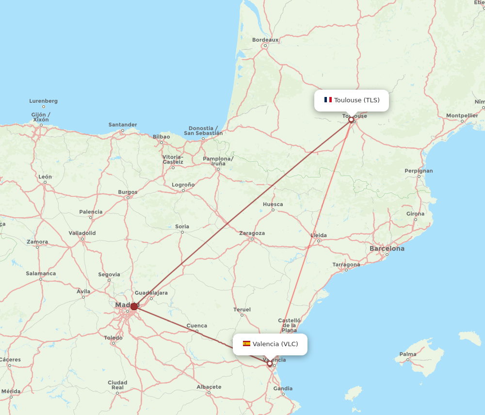 VLC to TLS flights and routes map