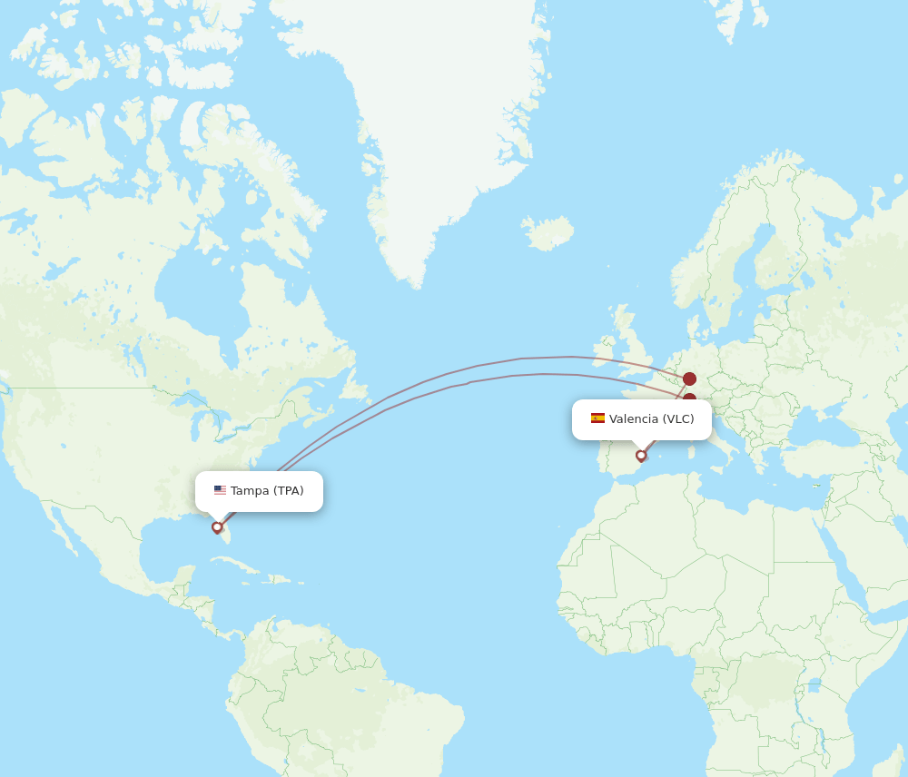 VLC to TPA flights and routes map