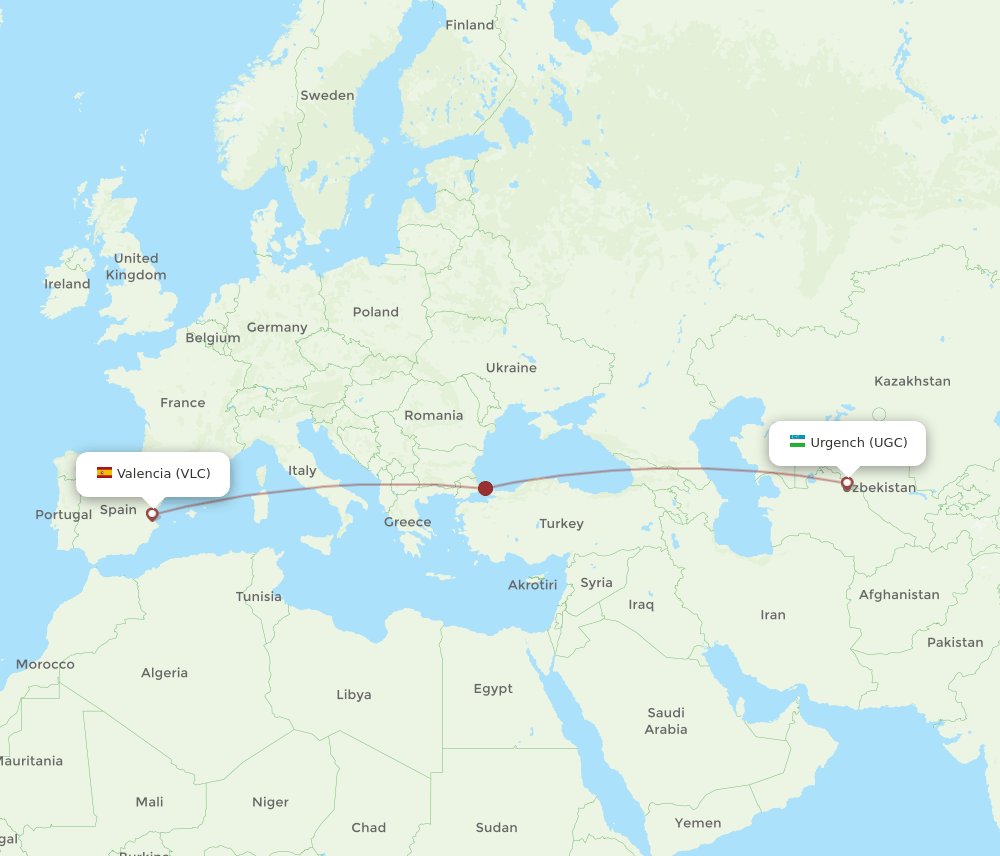 VLC to UGC flights and routes map