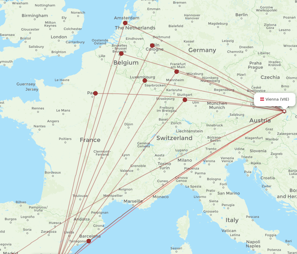 VLC-VIE flight routes