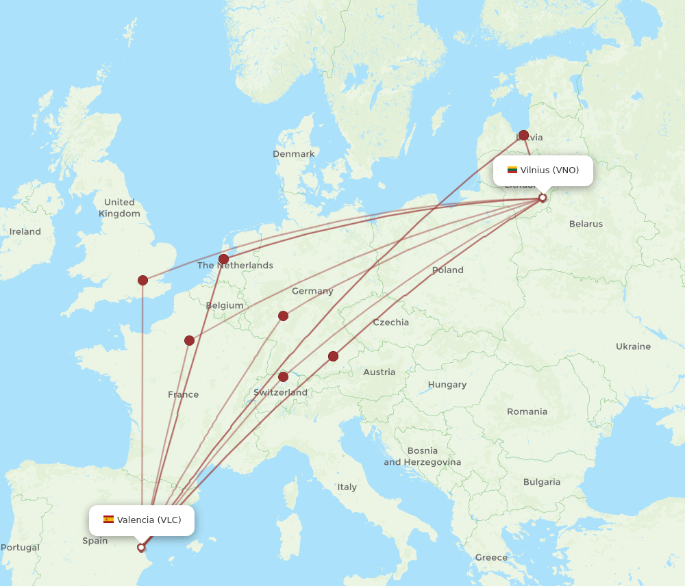 VLC-VNO flight routes