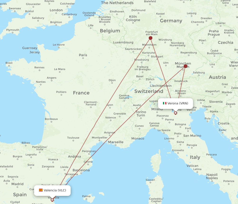 VLC to VRN flights and routes map