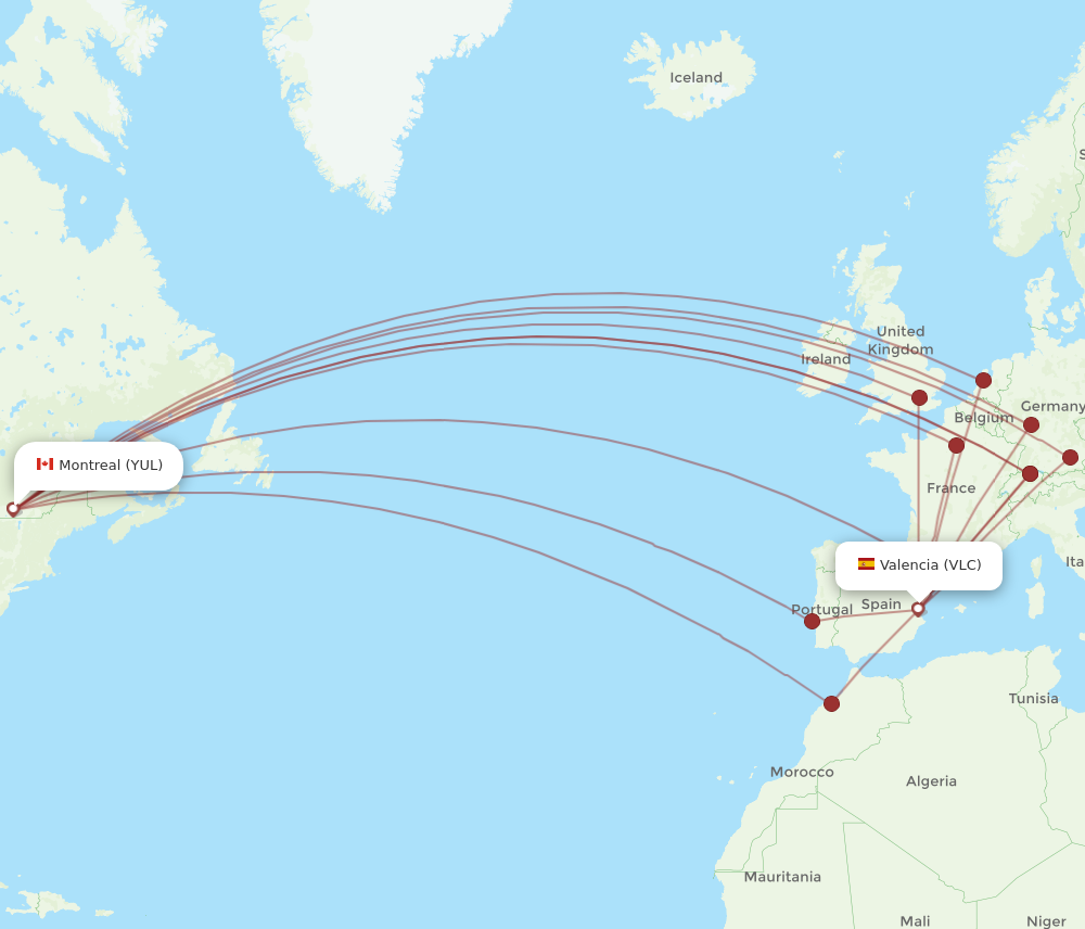 YUL to VLC flights and routes map