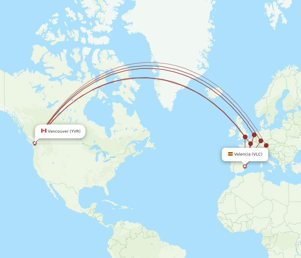 VLC-YVR flight routes