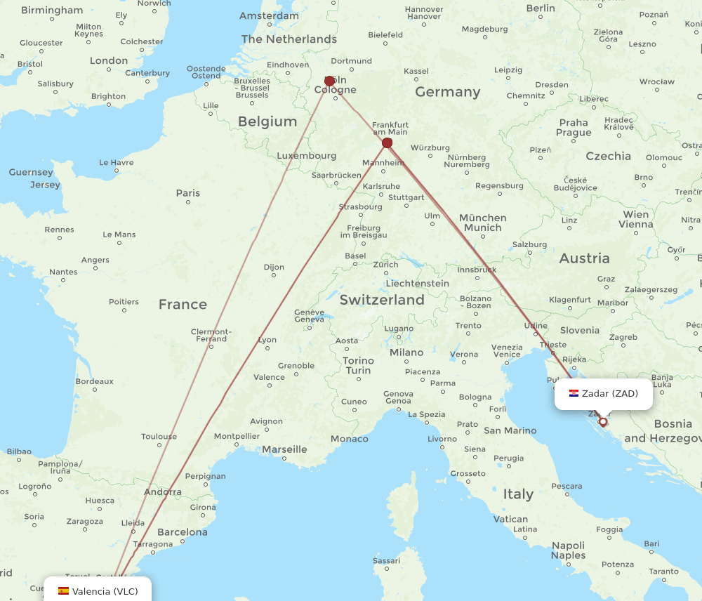 VLC-ZAD flight routes