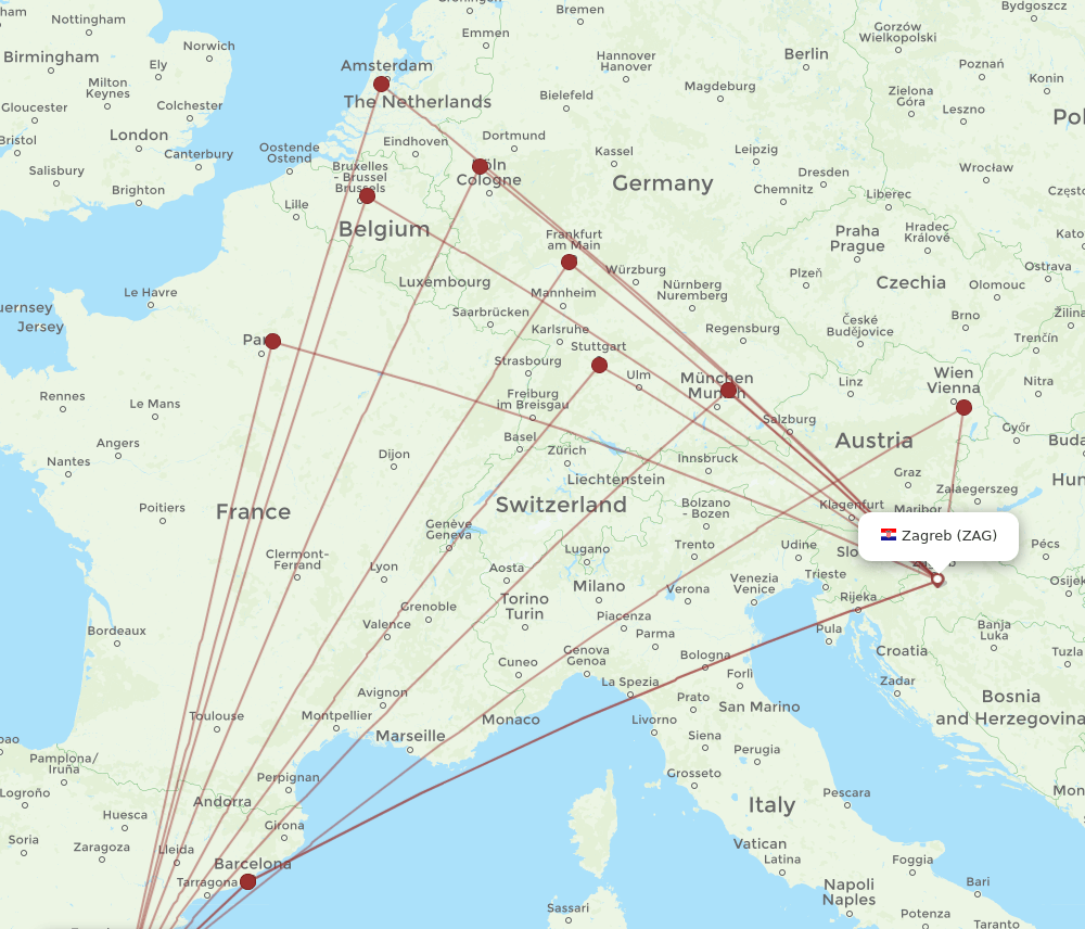 VLC-ZAG flight routes