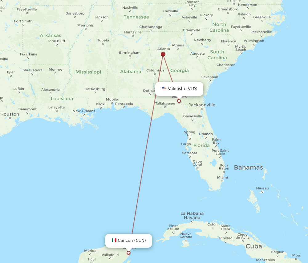 VLD to CUN flights and routes map