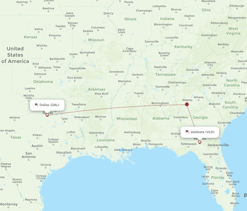 VLD to DAL flights and routes map