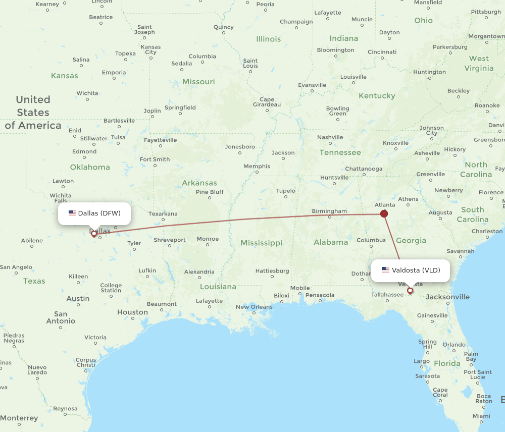 VLD-DFW flight routes