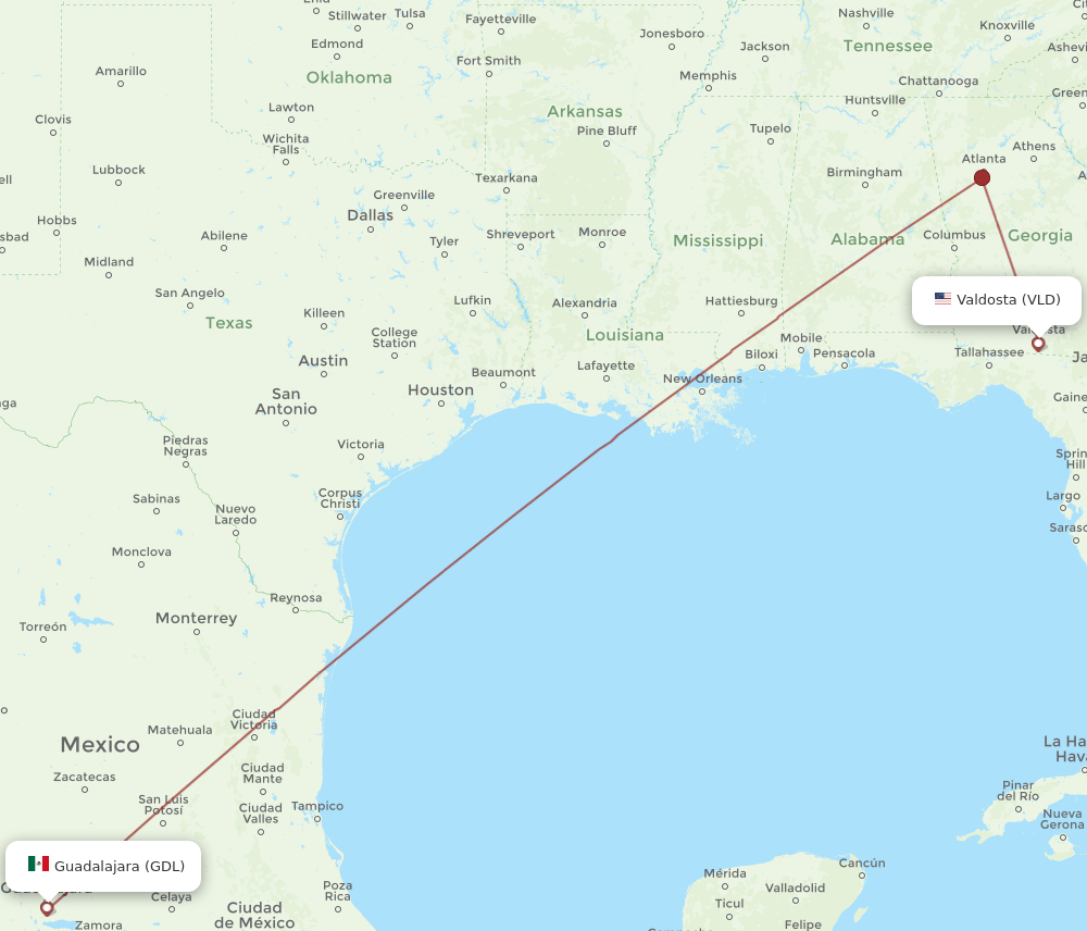 VLD-GDL flight routes