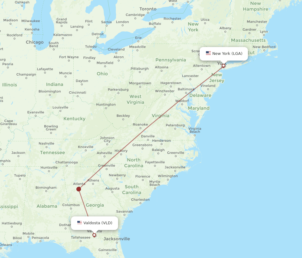 VLD to LGA flights and routes map