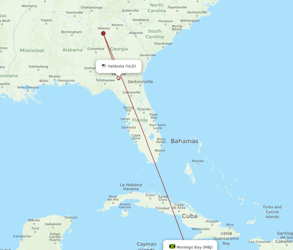 VLD-MBJ flight routes