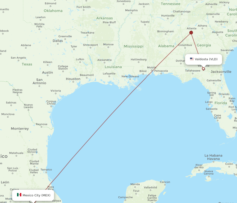 VLD to MEX flights and routes map