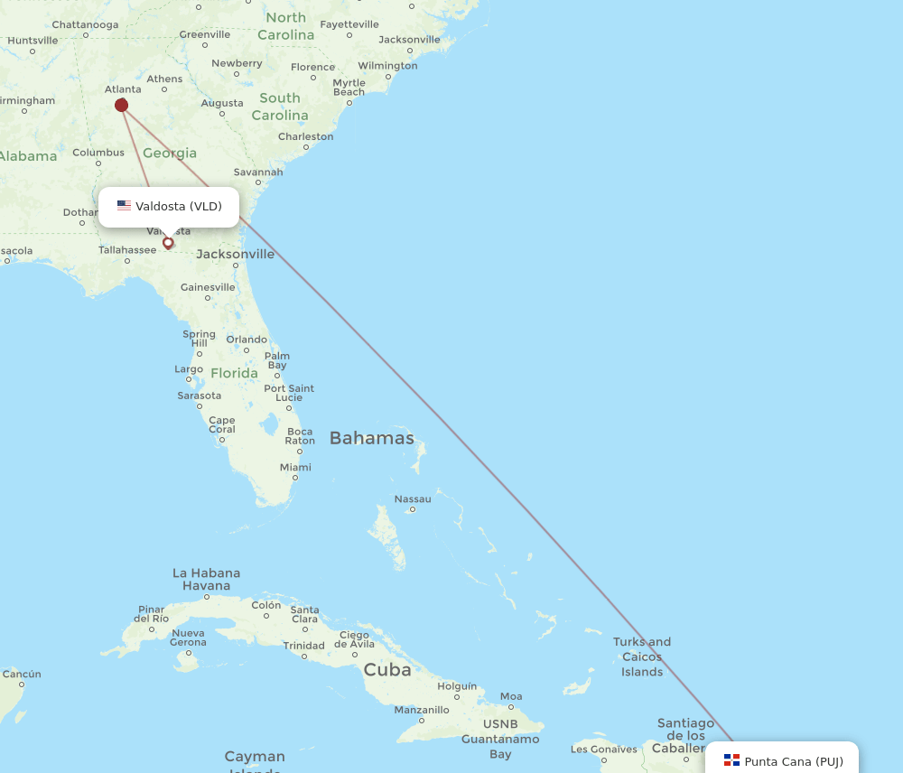VLD-PUJ flight routes