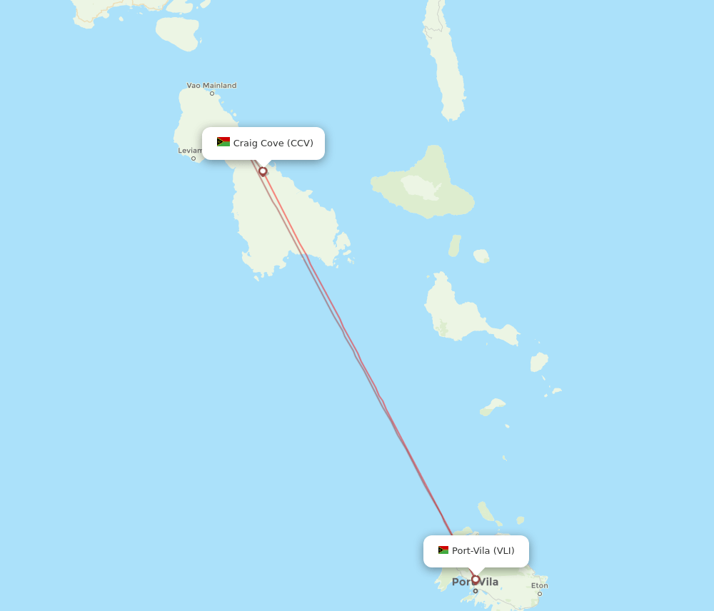 CCV to VLI flights and routes map