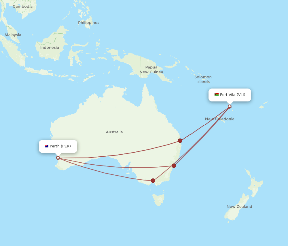 VLI to PER flights and routes map