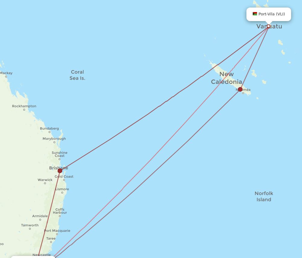 VLI to SYD flights and routes map