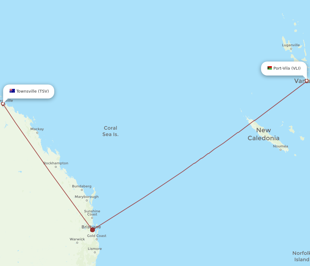 VLI to TSV flights and routes map